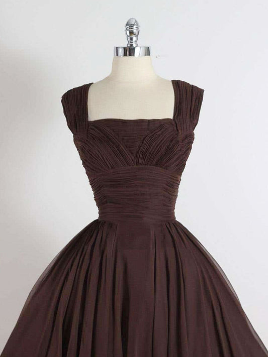 Unique chiffon retro short dark brown prom dress, short cocktail dress