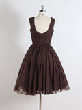 Unique chiffon retro short dark brown prom dress, short cocktail dress