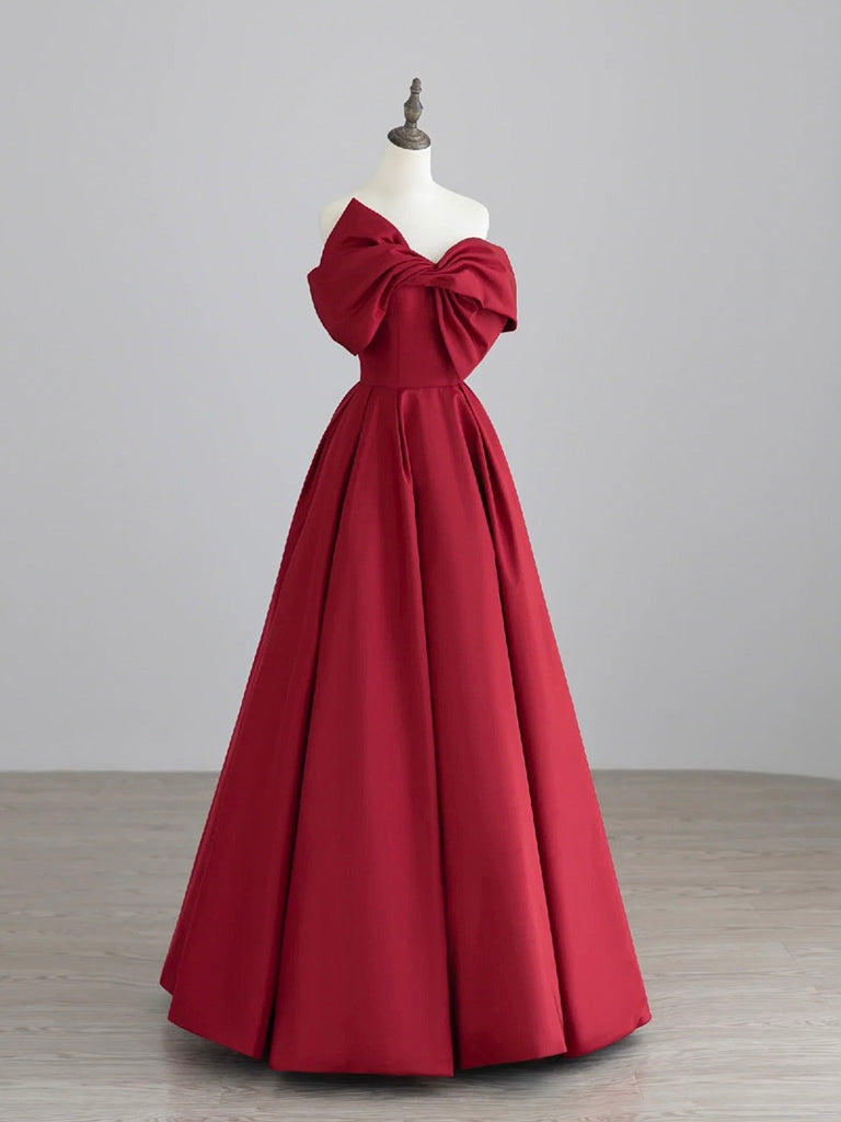 A-Line Satin Dark Red Long Prom Dress, Dark Red Long Formal Dress