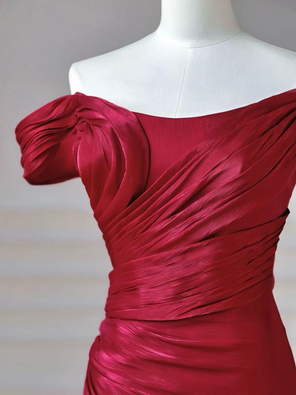 Mermaid off Shoulder Floor Length Burgundy Prom Dress, Burgundy Evening Dress