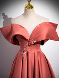 A-Line Off Shoulder Off Shoulder Satin Long Prom Dress, Watermelon Red Long Formal Dress
