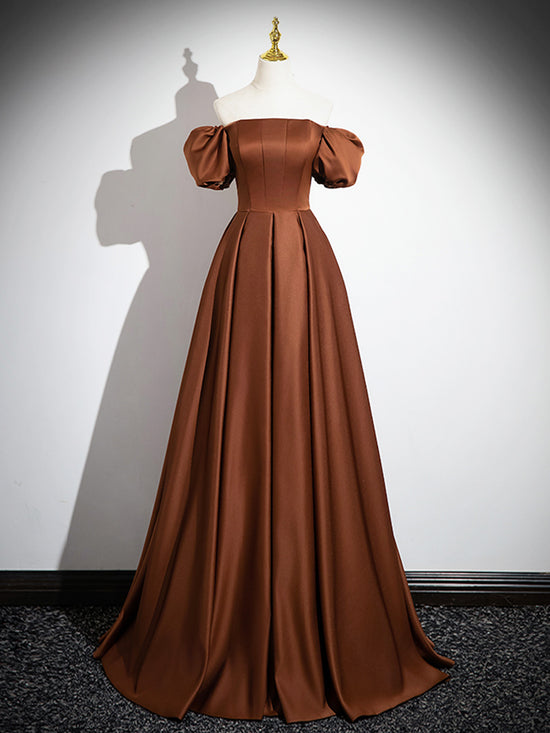 Simple Satin Brown Long Prom Dress, Brown Long Evening Dress – dresstby