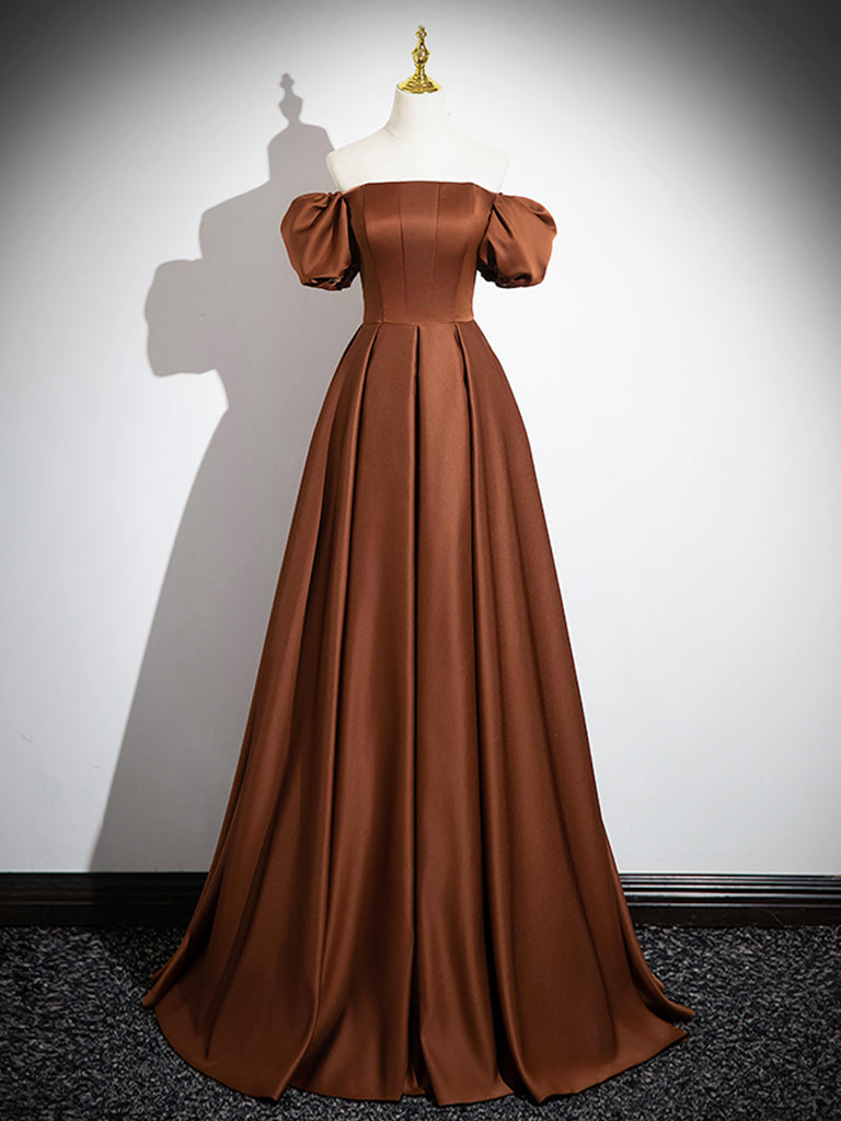 Simple Satin Brown Long Prom Dress, Brown Long Evening Dress – dresstby
