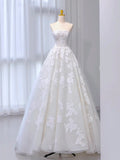 A-Line Tulle Lace  ivory Long Prom Dress, ivory Long Formal Dress