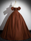 Simple Satin Brown Long Prom Dress, Brown Long Evening Dress