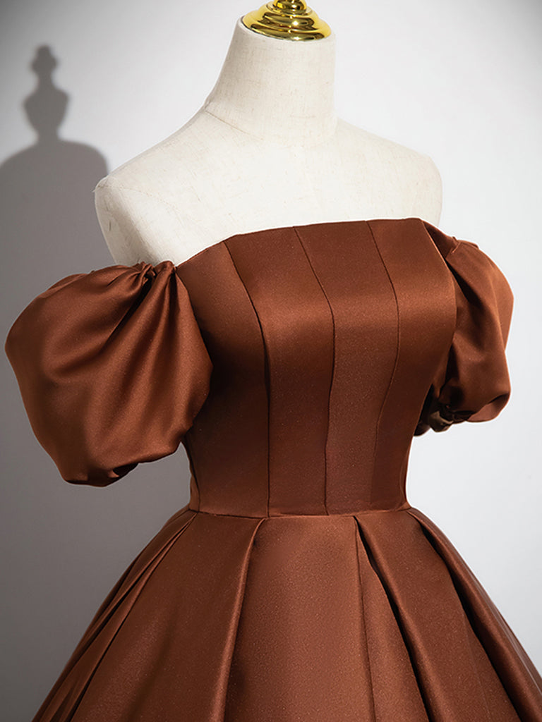 Simple Satin Brown Long Prom Dress, Brown Long Evening Dress – dresstby
