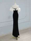 Mermaid Off Shoulder Velvet Black Long Prom Dress, Black Formal Dress