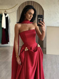 A-Line Satin Red Long Prom Dress, Red Long Evening Dress