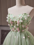 A-Line Sweetheart Neck Tulle Beads Green Short Prom Dress, Cute Homecoming Dress