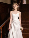 A-Line Satin White Long Prom Dress, White Long Formal Dress