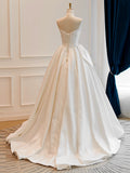 A-Line Off-the-shoulder Satin Sweep Train Light Champagne Long Prom Dress