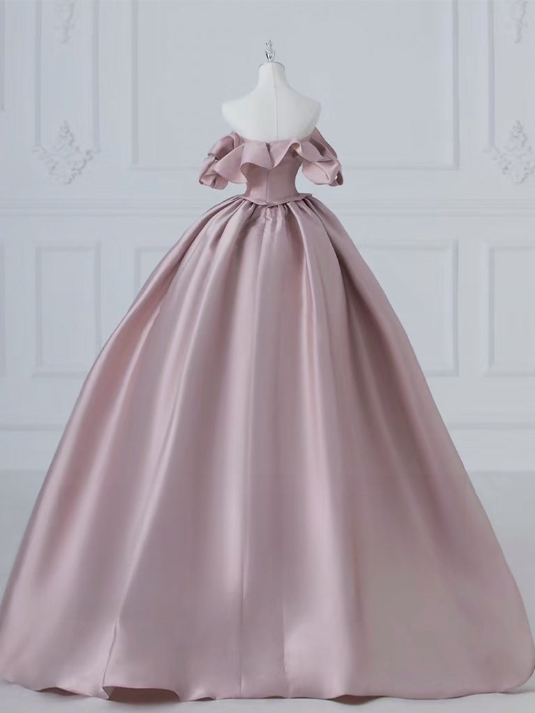 A-Line Pink Satin Long Prom Dress, Pink Long Evening Dress