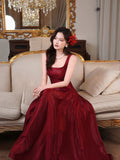 Simple A-Line Satin Burgundy Long Prom Dress, Burgundy Long Formal Dress