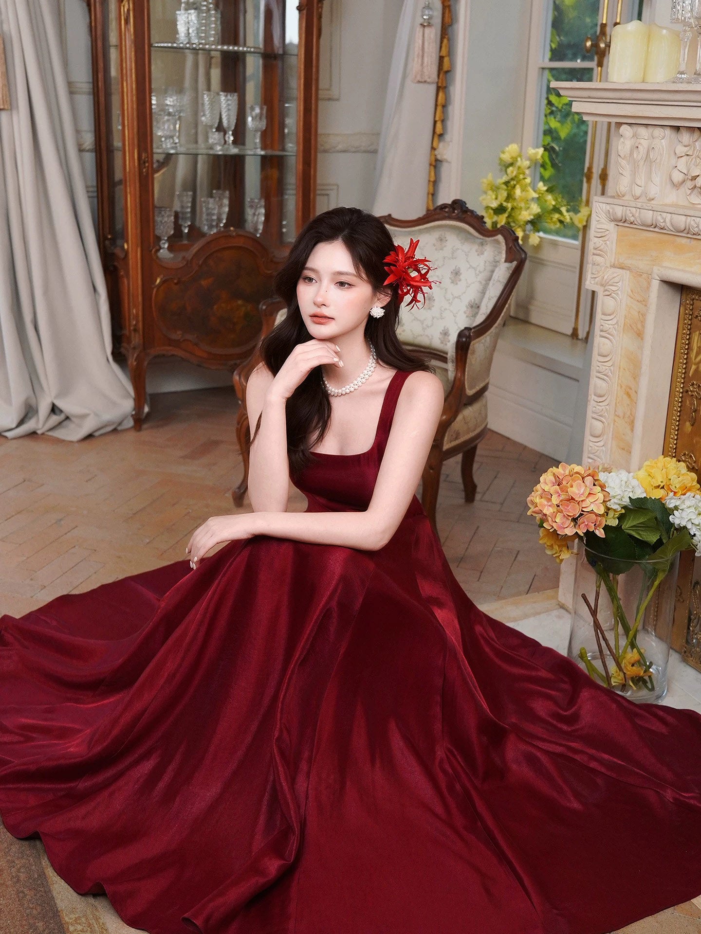 Simple A-Line Satin Burgundy Long Prom Dress, Burgundy Long Formal Dress