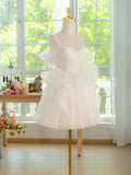 ivory Tulle Lace Ball Gown Short Prom Dress, ivory Homecoming Dress