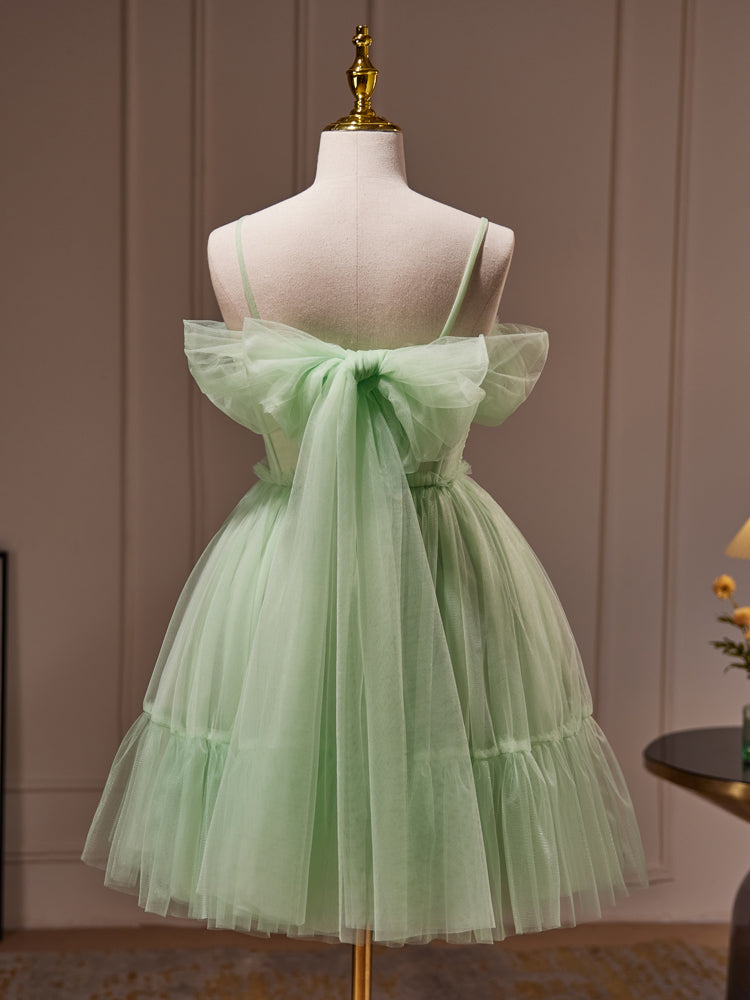 Green Sweetheart Neck Tulle Lace Short Prom Dress, Green Homecoming Dress