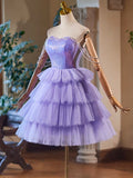 A-Line Sweetheart Neck Purple Short Prom Dress, Purple Homecoming Dress