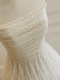 A-Line Tulle Lace Sequin Light Champagne Long Prom Dress