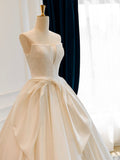 A-Line Off-the-shoulder Satin Sweep Train Light Champagne Long Prom Dress