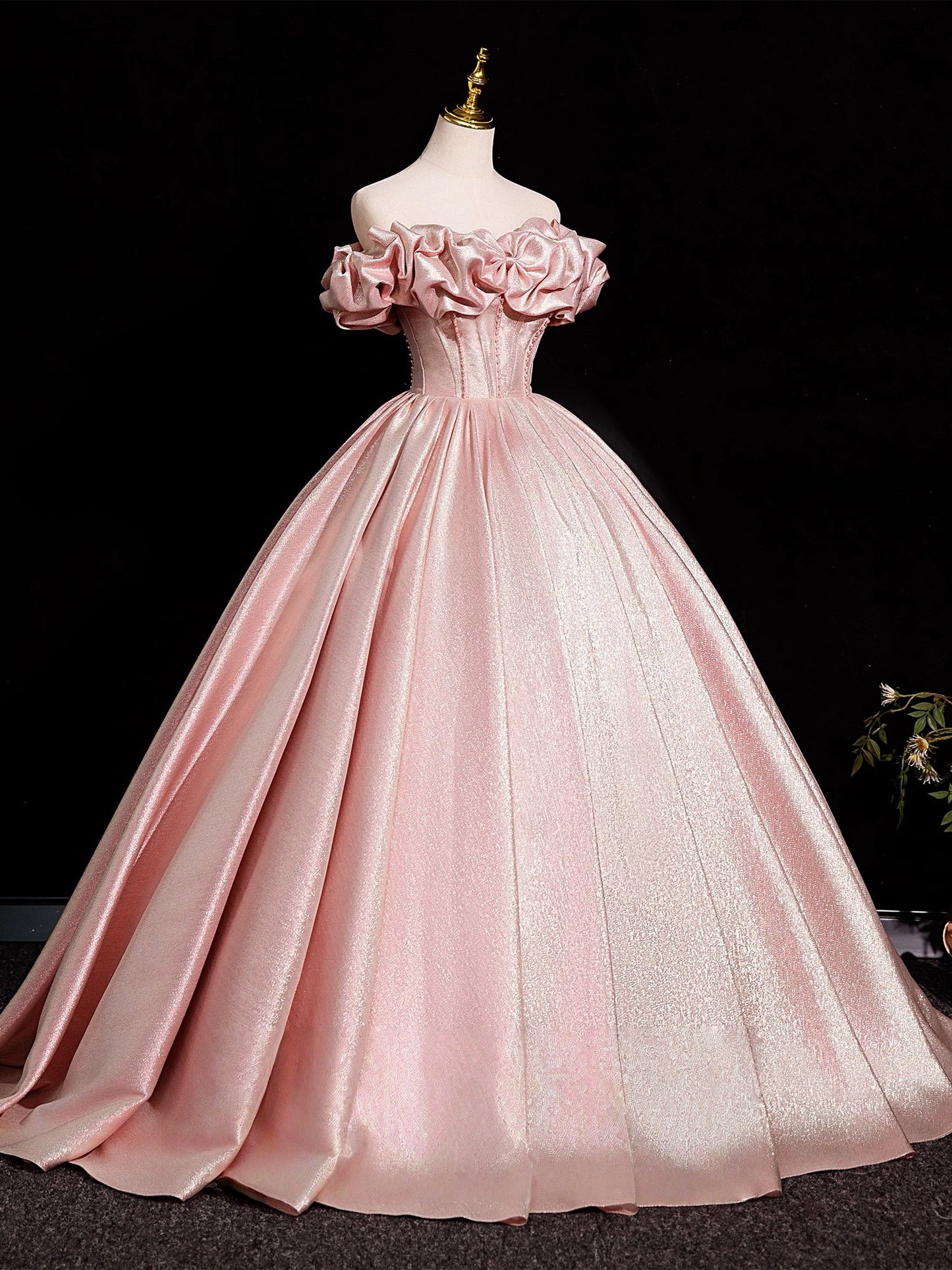 A-Line Off Shoulder Satin Pink Long Prom Dress, Pink Long Formal Dress