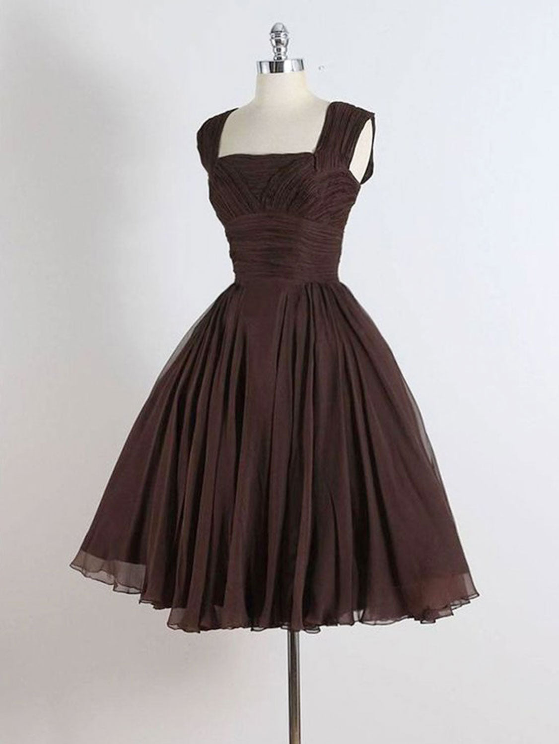 Unique chiffon retro short dark brown prom dress, short cocktail dress