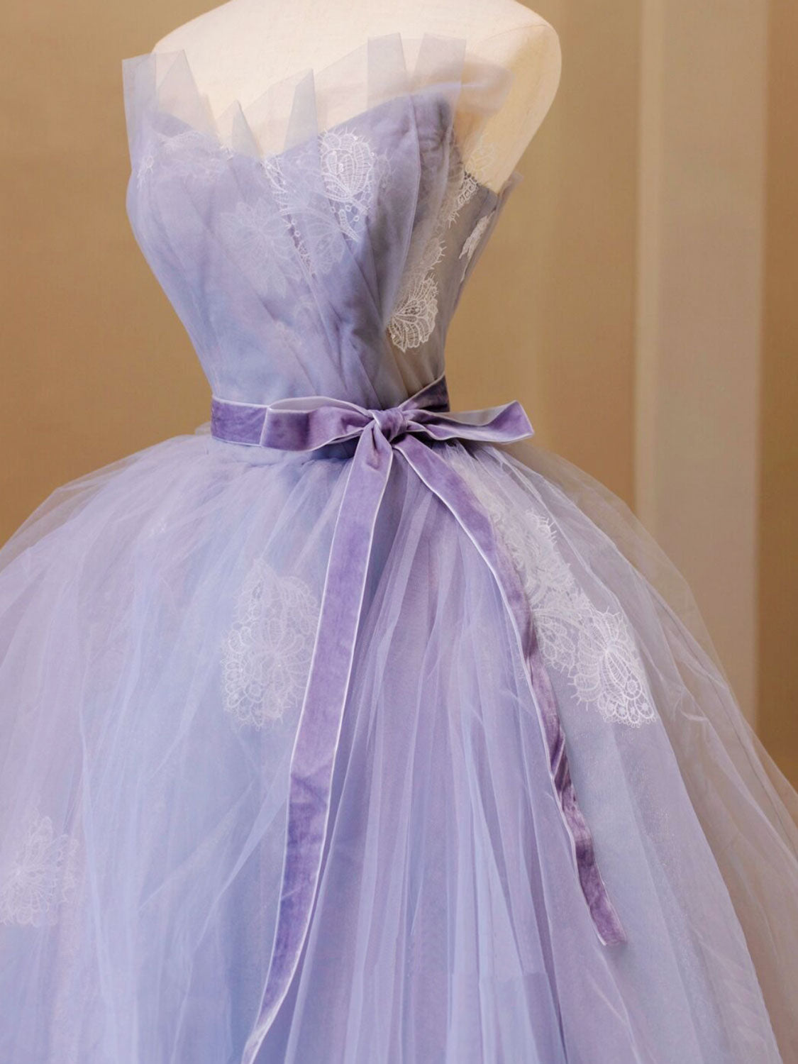 Purple Tulle Lace Long Prom Gown, Purple Formal Dress