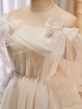 A-Line Tulle Light Champagne Short Prom Dress, Light Champagne Homecoming Dress