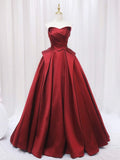 A-Line Satin Burgundy Long Prom Dress, Burgundy Formal Dress