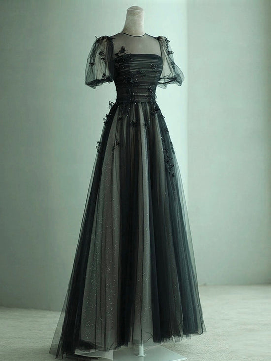 Blue Tulle Butterfly Beading Black Velvet Prom Dress main image 0