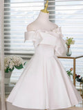 A-Line Satin White Short Prom Dress, White Homecoming Dress