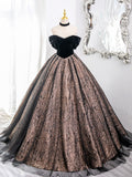 A-Line Sweetheart Neck Tulle Satin Black Long Prom Dress, Black Long Evening Dress