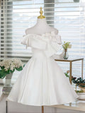 A-Line Satin White Short Prom Dress, White Homecoming Dress