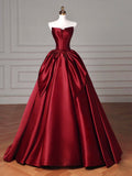 Simple Satin Burgundy Long Prom Dress, Burgundy Long Formal Dress