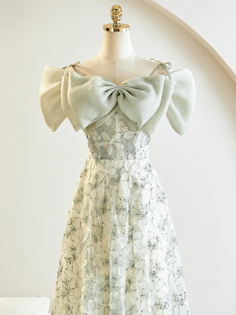 Green A-Line Lace Tea Length Prom Dress, Light Green Formal Dress dresstby Green A-Line Lace Tea Length Prom Dress, Light Green Formal Dress dresstby