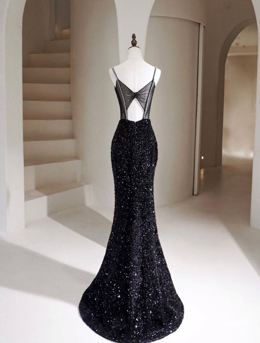 Black Mermaid Sequin Long Prom Dress, Black Formal Dress