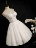 A-Line Sweetheart Neck Tulle Lace White Short Prom Dress, White Homecoming Dress