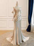Mermaid Satin Champagne Long Prom Dress, Champagne Long Evening Dress