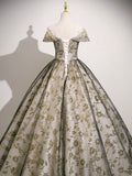 A-Line Tulle Lace Gray Long Prom Dress, Gray Long Evening Dress