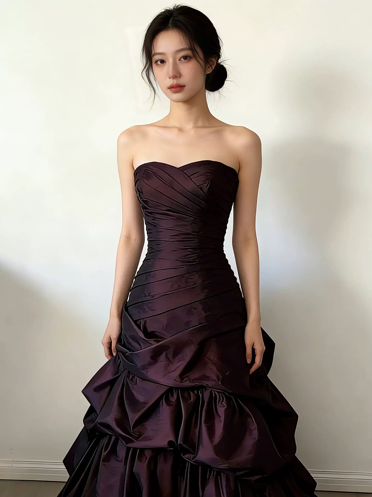 A-Line Sweetheart Taffeta Maroon Long Prom Dress