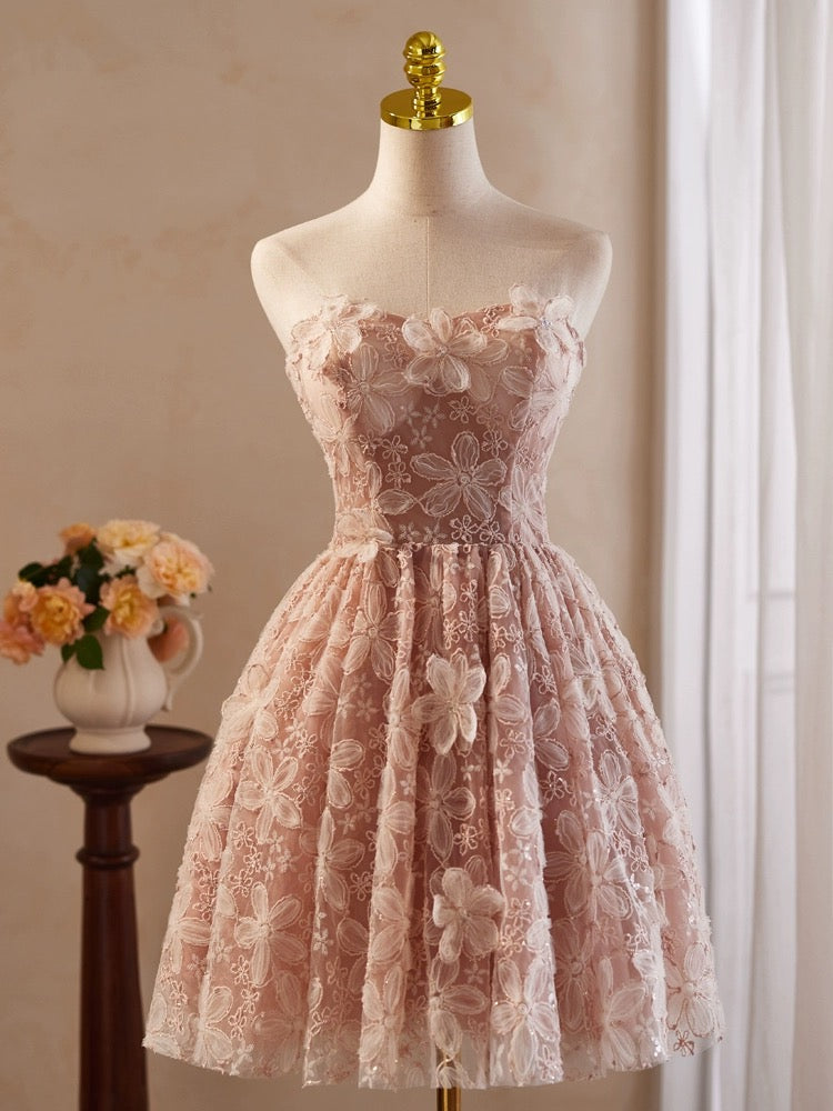 A-Line Off Shoulder Pink Short Prom Dress, Pink Homecoming Dress