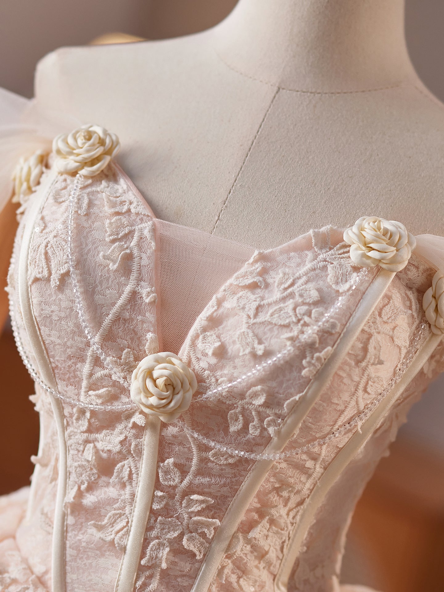 A-Line Off Shoulder Tulle Lace Champagne Pink Short Prom Dress, Champagne Homecoming Dress