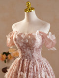 A-Line Off Shoulder Pink Short Prom Dress, Pink Homecoming Dress