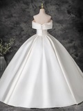 A-Line Off Shoulder Satin ivory Long Prom Dress, ivory Evening Dress