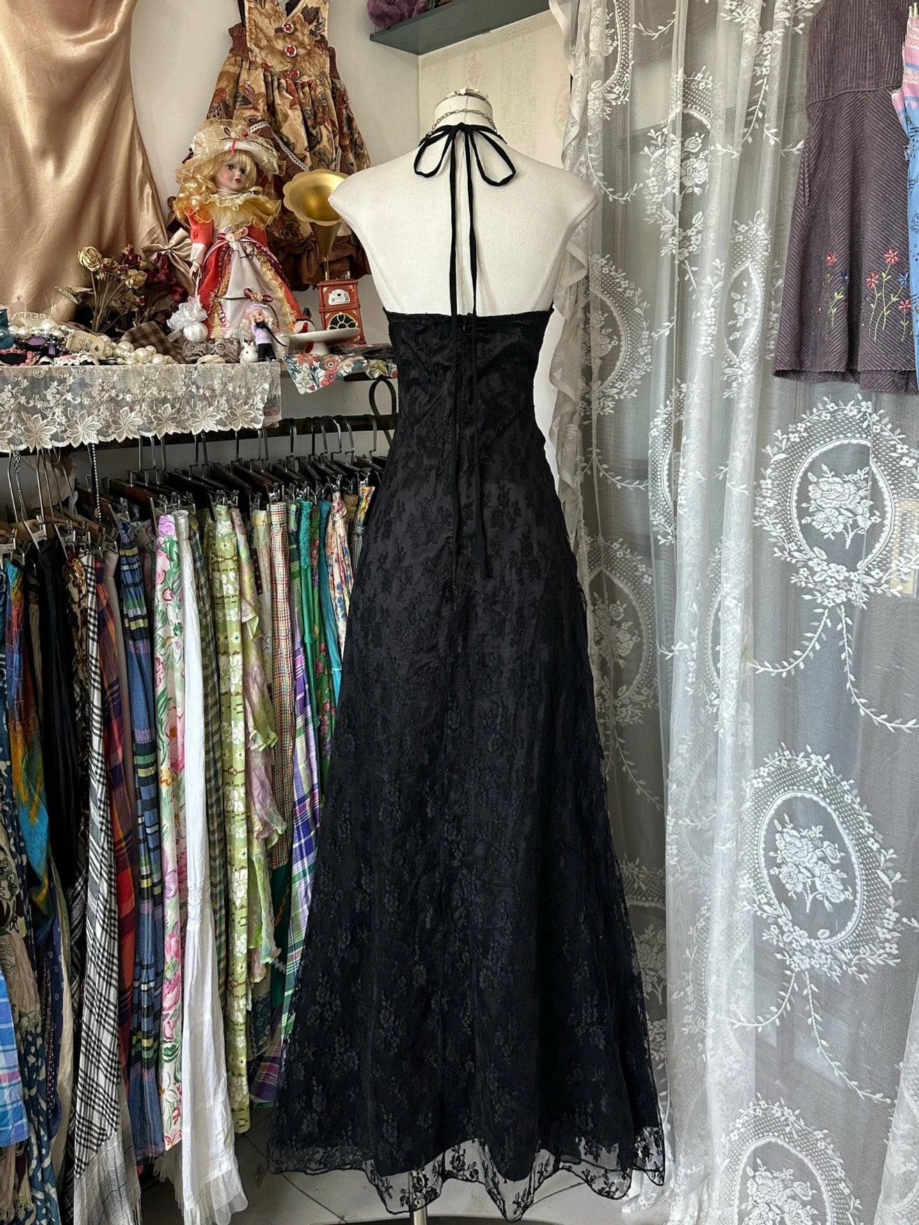Mermaid V Neck Chiffon Lace Black Long Prom Dress, Black Formal Dress
