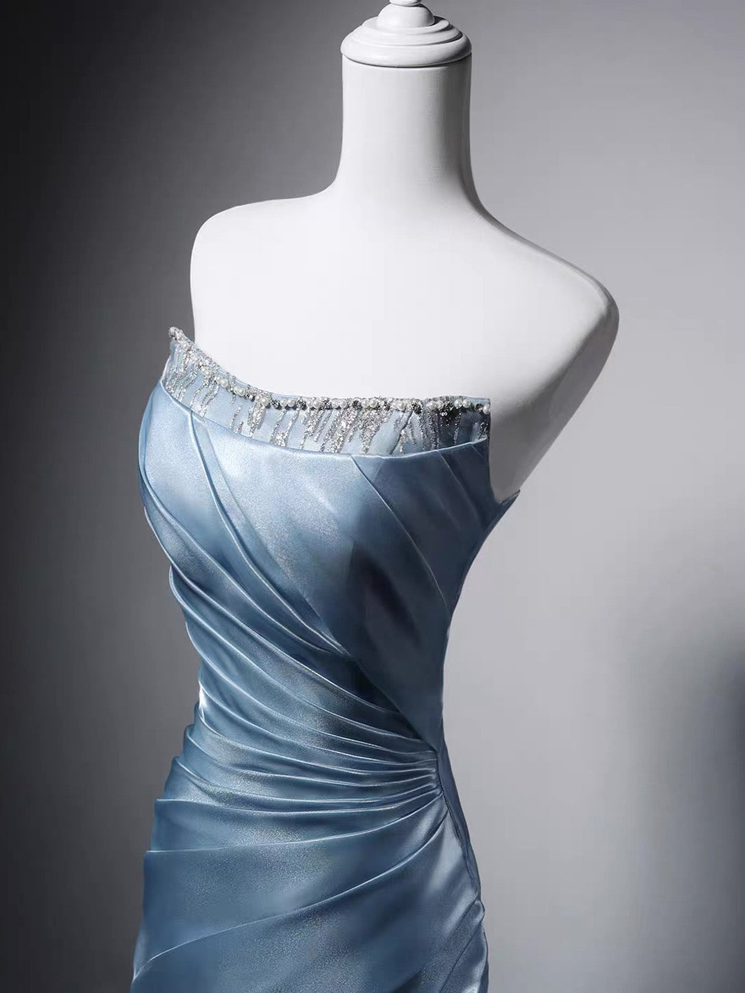 Mermaid Sweetheart Neck Sweep Train Blue Prom Dress with Beads