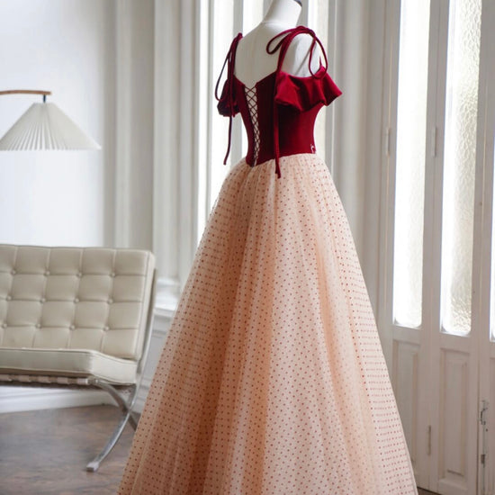 velvet and tulle dress A-Line Burgundy Long Prom Dress, Burgundy Long Formal Dre – dresstby _ inch/cm set:dress + gloves Short-Sleeve Polo Dress | FW25Alembika