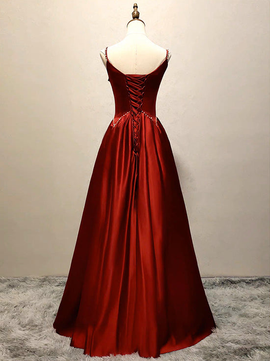 ALine Satin Burgundy Long Prom Dress, Burgundy Long Formal Dress dresstby