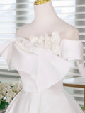 A-Line Satin White Short Prom Dress, White Homecoming Dress