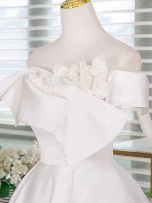 A-Line Satin White Short Prom Dress, White Homecoming Dress