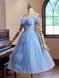 A-Line Sweetheart Neck Tulle Blue Short Prom Dress, Blue Homecoming Dress